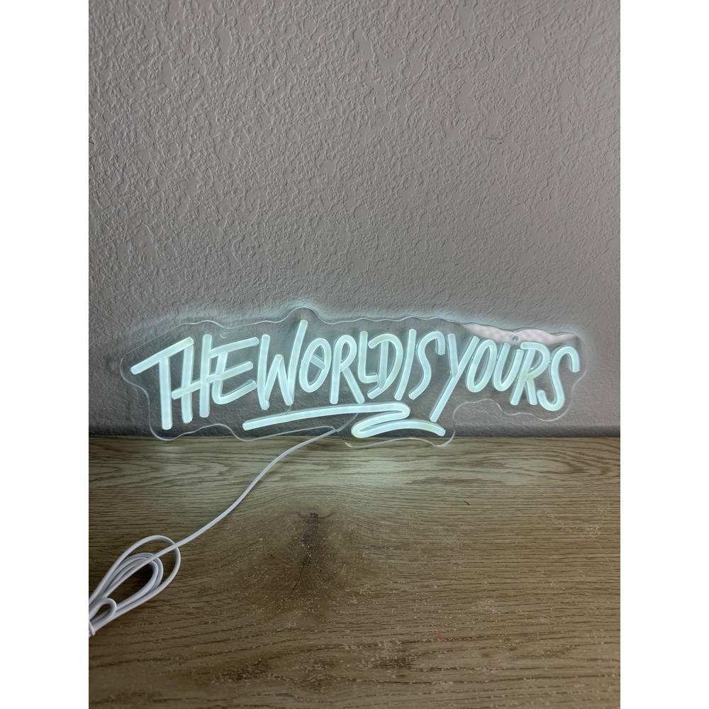 The World Is Yours LED Neon Sign White Dimmable USB Powered Wall Decor 16 Inch